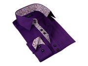 Domani Blue Luxe Men s Purple Floral Trim Button down Dress Shirt