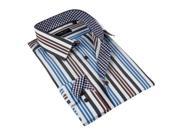 Domani Blue Luxe Men s Multicolor Stripes Button down Dress Shirt 100% Cotton
