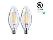 Luxrite LR21202 2 Pack LED Filament Candelabra Light Bulb 4 Watt Equivalent To 40w Incandescent Warm White 350 Lumens 2700K 15 000 Hour Life E12 Base UL L