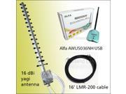 Alfa AWUS036NH USB Adapter 16 dBi Yagi antenna 5m LMR 200 extension cable