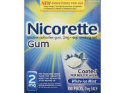 Nicorette OTC Stop Smoking Nicotine Gum 2mg White Ice Mint 100 ct.