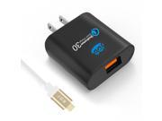 [Qualcomm Quick Charge 3.0] JDB 18W USB Turbo Wall Charger Portable Travel Charger AC Adapter 3.3ft Micro USB Cable Included Black
