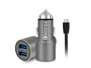 Quick Charge 2.0 Car Charger JDB 36W Dual Port Adaptive Fast Charger Adapter with 3.3 Ft Micro USB Cable for Galaxy S7 S6 Edge Note 4 5 Nexus 6 iPhone LG V