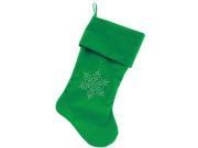 Snowflake Rhinestone 18 inch Velvet Christmas Stocking Green