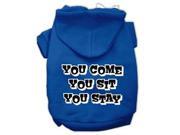 You Come You Sit You Stay Screen Print Pet Hoodies Blue Size XS 8
