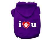 I Love U Screen Print Pet Hoodies Purple Size XL 16