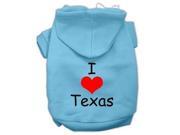 I Love Texas Screen Print Pet Hoodies Baby Blue Size XL 16