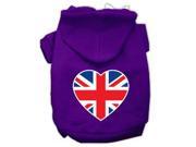 British Flag Heart Screen Print Pet Hoodies Purple Size Sm 10