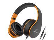 Sound Intone I68 Over ear Foldable Headphones With In line Volume Control Microphone Black Orange