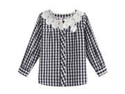 Richie House Girls Blue Gingham Top with Lace Collar and Bow Accent RH0921 B 24M
