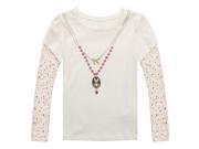 Richie House Girls White Top with Styled Necklace and Dog Cameo RH0658 D 4 5