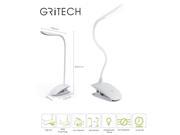 Gritech Cordless Portable Rechargeable Clip On LED Desk Lamp Grill Light Reading Light for Bed Music Stand Light with 3 Level Adjustable Brightness White