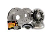Max DR928633 Front Premium Slotted Drilled Rotors w Ceramic Pads and Rear Premium OE Drums w Shoes Combo Brake Kit