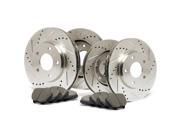Max KT013833 Front Rear Premium Slotted Drilled Rotors and Ceramic Pads Combo Brake Kit