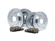 Max KT052013 Front Rear Silver Slotted Cross Drilled Rotors and Ceramic Pads Combo Brake Kit