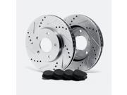 Max TA066911 Front Silver Slotted Cross Drilled Rotors and Carbon Metallic Pads Combo Brake Kit