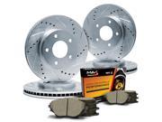 Max KT105713 Front Rear Premium Silver Slotted Cross Drilled Rotors and Ceramic Pads Combo Brake Kit