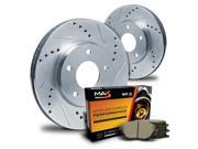 Max KT086212 Rear Silver Slotted Cross Drilled Rotors and Ceramic Pads Combo Brake Kit