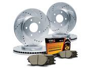 Max KT065313 Front Rear Silver Slotted Cross Drilled Rotors and Ceramic Pads Combo Brake Kit