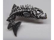 Pewter ~ Leaping Skeleton Fish ~ Lapel Pin Brooch ~ F115