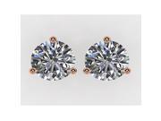 14k Sterling Silver 3 Prong Martini CZ Stud Earrings Rose Gold Plated 1.5 CTW