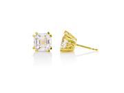 Asscher Cut CZ Stud Earrings Silver 14k Solid Gold Post Ylw Gold Plated 0.75