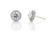 Silver Round Halo CZ Earrings w 14k Solid Post Yellow Gold Plated 7.5mm