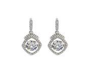 Sterling Silver Square Halo Dancing Stone CZ Earrings Ylw Gold Plated