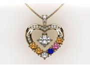 MAMA Mother Child Heart Pendant 6 Stone Yellow Gold Plated