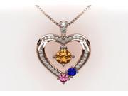 MAMA Mother Child Heart Pendant 2 Stone Rose Gold Plated