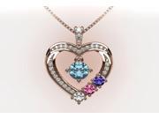 MAMA Mother Child Heart Pendant 3 Stone Rose Gold Plated