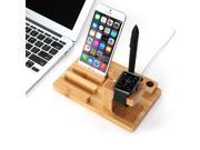 Megadream Bamboo Wood 3 in 1 Stationary Office Home Desk Cradle Holder with Phone Tablet Stand Pen Pencil Containers iWatch Charging Stand for Apple Watch S