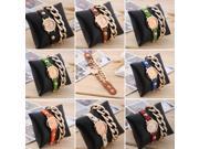 Bling Studded Lady Gold Plated Leather Acrylic Chain Bracelet Wrap Watch White