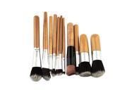 11pcs Bamboo Handle Foundation Blending Makeup Brushes Set Flat Angled Brush