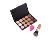 15 Colors Concealer Palette Sponge Puff Bamboo Handle Round Top Brush