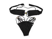 2pcs SEXY Black Padded Fringe Strapless Dolly Bikini Swimwear Bathing Suit