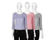 Fashion Women s T shirt Irregular Hem Stripe Blouse 3 4 Sleeve Casual Tops