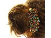 Vintage Womens Colorful Rhinestone Peacock Barrette Hairpin Hair Clip New