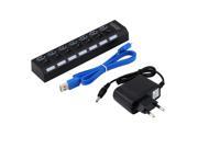 7Ports USB 3.0 Hub with On Off Switch EU US AC Power Adapter for PC Laptop