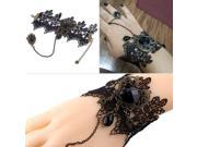 Black Lace Bracelets with Ring Lolita Acrylic Beads Metal for Women
