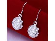 E066 Lady Women Luxury Silver Plated Rose Flower Ear Hook Earrings Gift