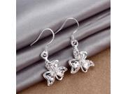 Hot Women s Flower 3 Leaves Silver Plated Zircon Ear Hooks Earrings Wedding