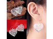 Women Silver Plated Vintage Hollow Heart Dangle Hook Earrings Jewelry