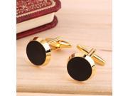 Gold Black Color Round Mens Wedding Party Gift Shirt Cuff Links Cufflinks