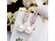 Women Rose Gold plated Crystal Simulated Pearl Dangle Earrings Ear Studs