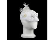 White PVC Venetian Ostrich Feather Mask for Wedding Dancing Party Masquerade