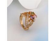 Gold Plated Rings Colorful Rhinestone Crystal Charm Party Jewelry Size 8