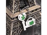 2 Pcs Lover Couples Four Leaf Clovers Metal Keyring Bag Hanging Keychain