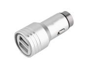 2 in 1 Car Charger Metal Safety Hammer Dual USB Charger Adapter For Phone silver