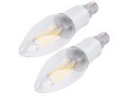 2pcs E14 4W Warm White Retro Filament LED Bulb Candle Light Lamp Silver Base